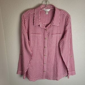 Christopher & Banks Pink Checketed Gingham Button Up Blouse Women' s Size Large